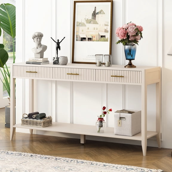 Foyer Console Table | Three Drawers with Unique Stripe Pattern | MDF and Metal Materials | Fast Assembly to Keep Entryways Tidy