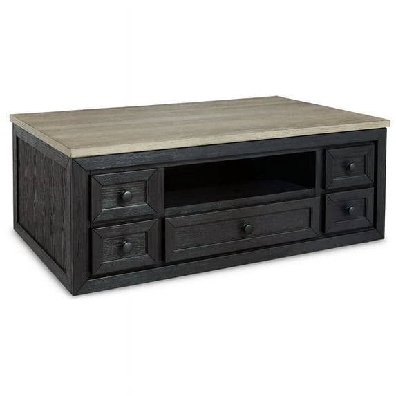 Ashley Furniture Foyland Wood Coffee Table w/ Lift Top in Black/Light Brown