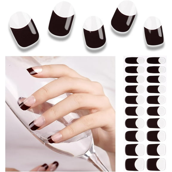 Foyute Semi Cured Gel Nail Strips, 20 Pcs Soft Self-Adhesive Gel Nail Polish Wraps Sticker for Salon-Quality Manicure Set,Long Lasting,Easy to Apply & Remove, Nail File & Wooden Stick (French Red)