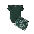 thumbnail image 1 of Fozruso 2 Piece Outfit Baby Girls' Summer Flutter Sleeve Bodysuit & Floral Shorts Set Soft Romper Outfit,9-12 Months(Green), 1 of 6