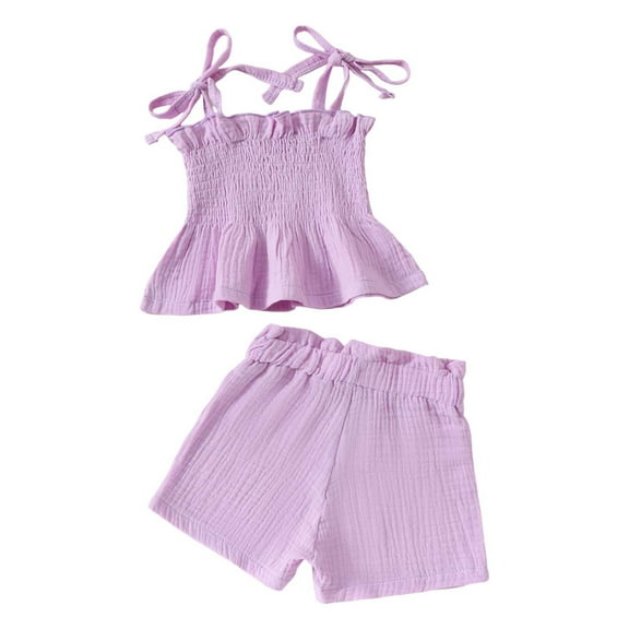 Fozruso 2 Piece Outfit Sets Girls Outfits Set Casual Summer Outfits For Toddler Girls Floral Lace Tie Shoulder Top With Solid Straight Pants Party Photo Outfit,2-3 Years(Purple)