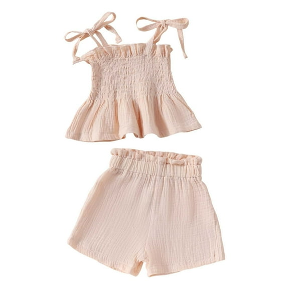 Fozruso 2 Piece Outfit Sets Girls Outfits Set Casual Summer Outfits For Toddler Girls Floral Lace Tie Shoulder Top With Solid Straight Pants Party Photo Outfit,3-4 Years(White)