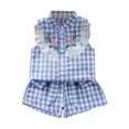 thumbnail image 1 of Fozruso 2 Piece Outfit Sets Girls Summer Outfits Toddler Casual Playset Checkered Embroidery Top And Shorts Set For 1 5 Years Old ComFortable Elastic Waist Daily Wear,1-2 Years(Blue), 1 of 3