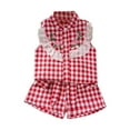 thumbnail image 1 of Fozruso 2 Piece Outfit Sets Girls Summer Outfits Toddler Casual Playset Checkered Embroidery Top And Shorts Set For 1 5 Years Old ComFortable Elastic Waist Daily Wear,3-4 Years(Red), 1 of 5
