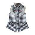 thumbnail image 1 of Fozruso 2 Piece Outfit Sets Girls Summer Outfits Toddler Casual Playset Checkered Embroidery Top And Shorts Set For 1 5 Years Old ComFortable Elastic Waist Daily Wear,3-4 Years(Black), 1 of 3