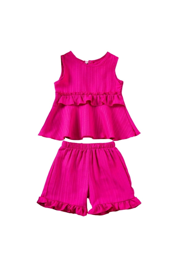 2 Piece Outfit Sets Summer Girls Outfits Toddler Casual Sleeveless Ruffled Shorts Set For 9 Months 6 Years Old ComFortable Playwear Everyday Wear,3-4 Years(Red)
