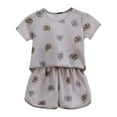 thumbnail image 1 of Fozruso 2 Piece Outfit Sets Toddler Girl Wooden Ear Edge Short Sleeve Strawberry Print T Shirt Top Shorts Home Clothes Loose Sportswear Suit 0 To 6 Years,12-18 Months(Brown), 1 of 3