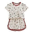 thumbnail image 1 of Fozruso 2 Piece Outfit Sets Toddler Girl Wooden Ear Edge Short Sleeve Strawberry Print T Shirt Top Shorts Home Clothes Loose Sportswear Suit 0 To 6 Years,6-7 Years(Orange), 1 of 3