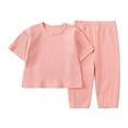 thumbnail image 1 of Fozruso 2 Piece Pant Sets for Toddlers and Kids Baby Boy Girl Clothes Solid Cotton Short Sleeve Knitted Ribbed Shirt Pants Set Outfits,Sizes 9-12 Months(Pink), 1 of 5