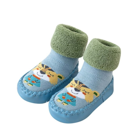 Fozruso Autumn And Winter Cute Children Toddler Shoes Flat Bottom Non Slip Socks Shoes Warm And Comfortable Cartoon Pattern Sizes 9 Little Kid(Blue)