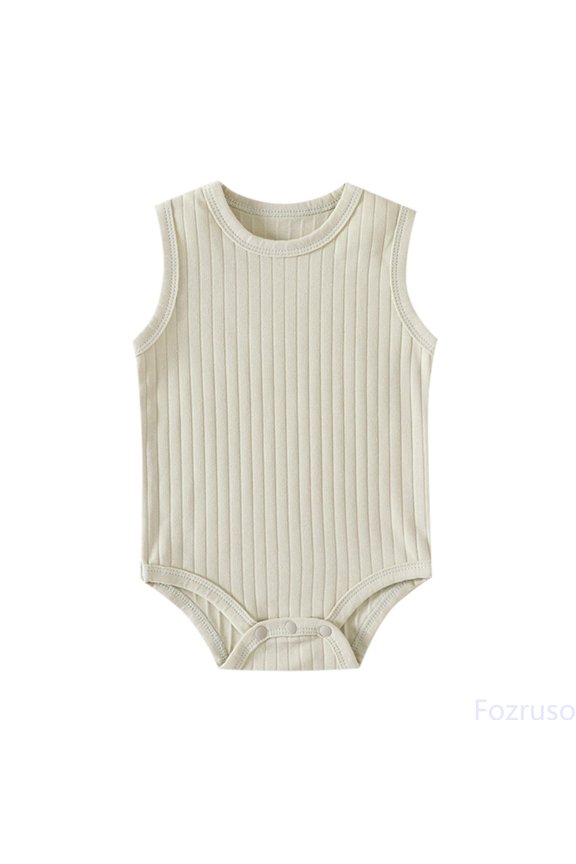 Baby Boy Girl Solid Romper Ribbed Sleeveless Bodysuit Jumpsuit Infant Knitted Outfits Clothes One Piece Jumpsuit Romper Sizes 3-6 Months