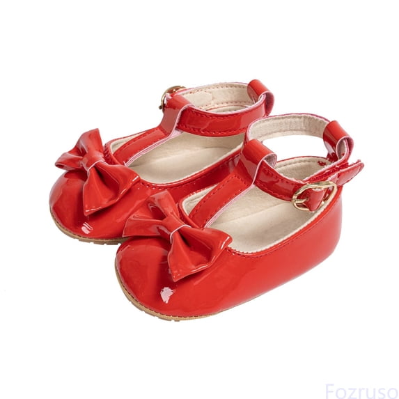 Fozruso Baby Girls First Walking Shoes Shiny Leather Bowknot Shoes Soft Sole Toddler Dress Shoes,Sizes 4 Toddlers 0-6 Months(Red)