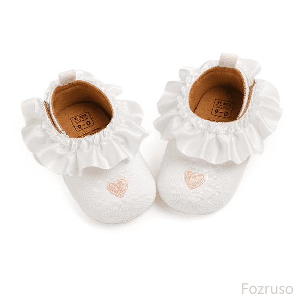 Fozruso Baby Girls First Walking Shoes Soft Sole Lace Up Sneakers With Embroidered Heart Design For Infant Toddler Fashion,Sizes 11(0-6 Months)