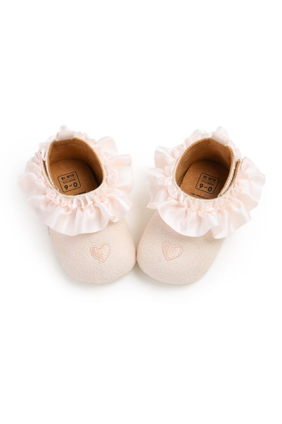 Baby Girls First Walking Shoes Soft Sole Lace Up Sneakers With Embroidered Heart Design For Infant Toddler Fashion,Sizes 11(0-6 Months)