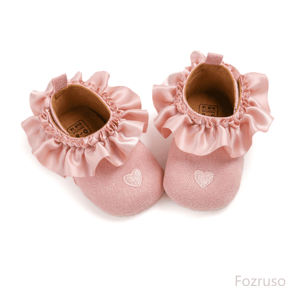 Fozruso Baby Girls First Walking Shoes Soft Sole Lace Up Sneakers With Embroidered Heart Design For Infant Toddler Fashion,Sizes 13(12-18 Months)