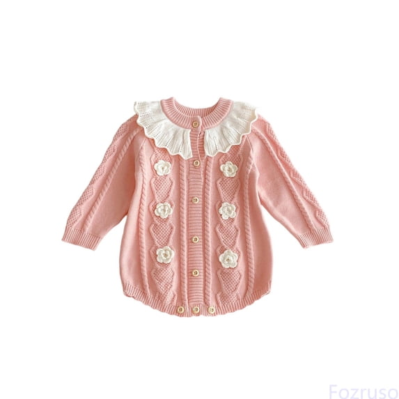 Fozruso Baby Girls Knit Bodysuit Long Sleeve Winter Outfit Lace Collar Romper Casual Wear Soft Comfortable Clothes For 0 12 Months Jumpsuit Cute Rompers Sizes 6-9 Months