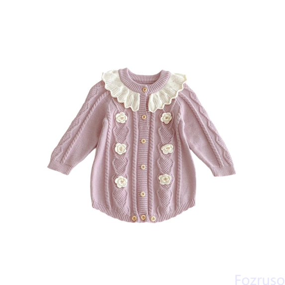 Fozruso Baby Girls Knit Bodysuit Long Sleeve Winter Outfit Lace Collar Romper Casual Wear Soft Comfortable Clothes For 0 12 Months Jumpsuit Cute Rompers Sizes 6-9 Months