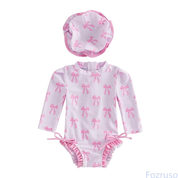 Fozruso Baby Girls Sun Swimwear Long Sleeve With Hood UPF 50+ Rash Guard Bathing For Toddler Infant Swimwear Sets Sizes 18-24 Months