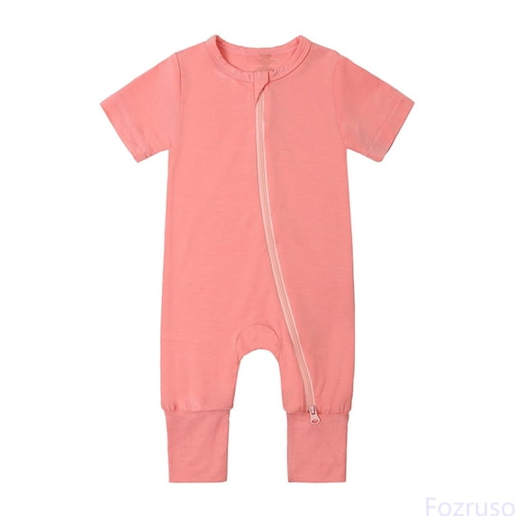 Fozruso Baby Rompers Footless Pajamas Zipper Short Sleeve Sleeper Jumpsuit Boys Rompers Sizes 6-12 Months