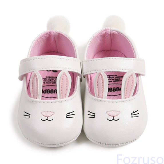 Fozruso Baby Sandals For Girls Soft Sole Walking Shoes Breathable Comfortable Toddler First Lightweight Summer Casual Bunny Design,Sizes 4 Toddlers 0-6 Months(White)