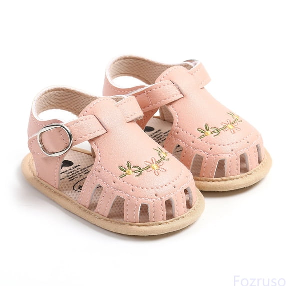 Fozruso Baby Sandals For Soft Sole Breathable Summer Casual Shoes With Floral Embroidery For Boys And Girls 0 18 Months,Sizes 5 Toddlers 6-12 Months(Red)