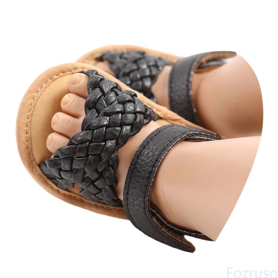 Fozruso Baby Sandals For Soft Sole Summer Breathable Weaved Casual Shoes For Boys Girls 0 18 Months Comfortable Lightweight Design,Sizes 5 Toddlers 6-12 Months(Black)