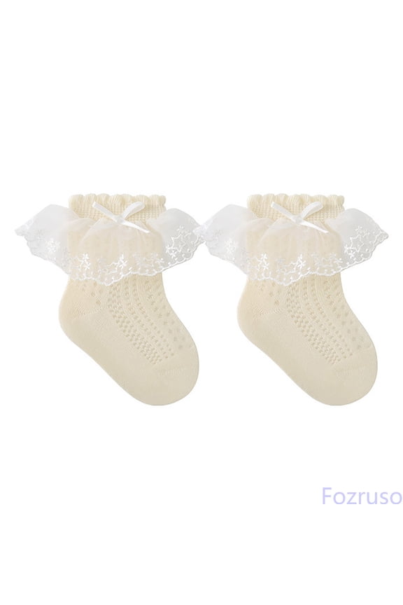 Baby Socks For Girls Boys Soft Double Layer Lace Trim Comfortable Everyday Wear For Toddlers 0 8 Years Girls' Casual Socks,Beige,L