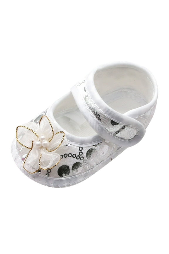 Baby Soft Sole Cute New Born Girls Casual Baby Dress Shoes Princess Shoes Sizes 4 Toddler(White)