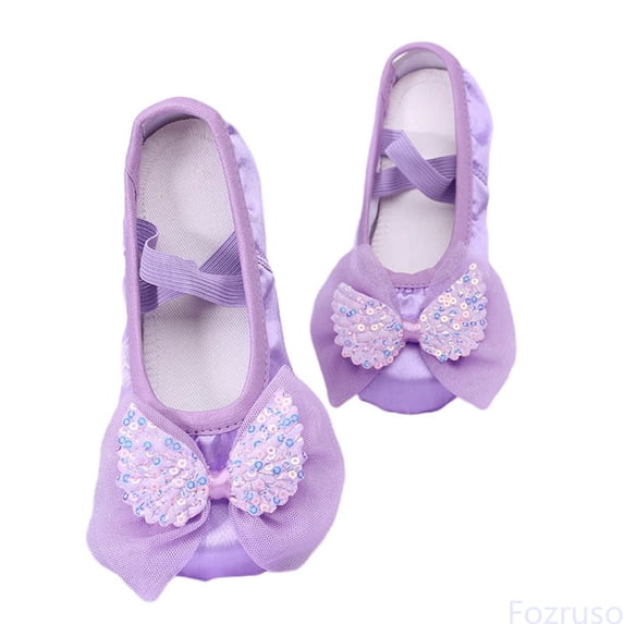 Fozruso Ballet Dance Shoes For Girls Soft Sole Cat Design Classical Practice Footwear,Sizes 15 Big Kid 10-11 Years(Purple)