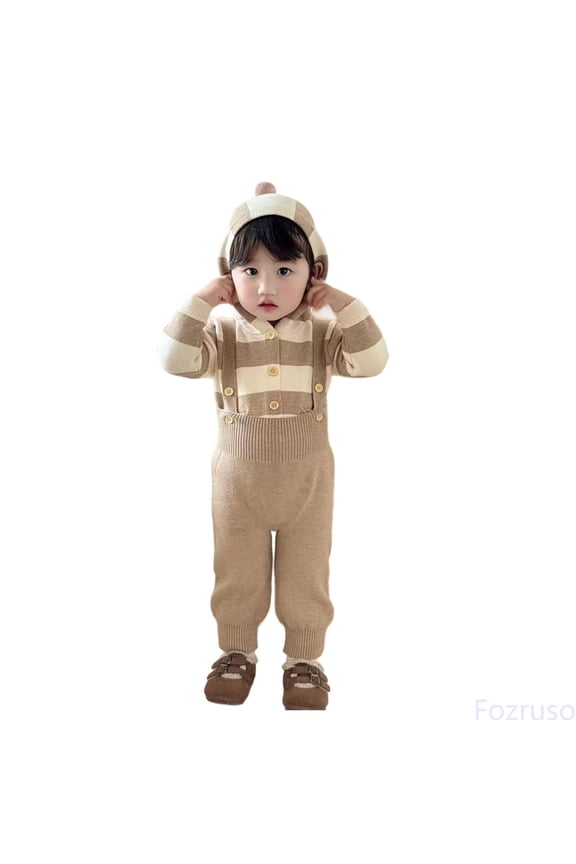 Boy's Spring And Autumn Baby Clothes With Adjustable Waistband Pants Set Knitted Wool Sweater With Color Striped Pattern Baby Coat Boys Rompers Sizes 0-3 Months