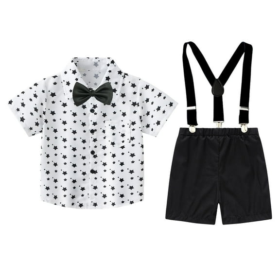 Fozruso Boys 2 Pieces Summer Outfits Toddler Boys Short Sleeve Casual Gentleman Tops Hawaii Beach Holiday Floral Shirts T Shirt Suspender Trousers Shorts Outfits,Sizes 4-5 Years(White)