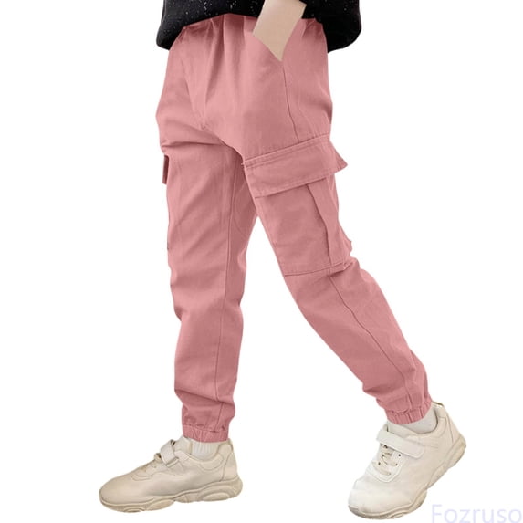 Fozruso Boys Cargo Jogger Pants Fashion Casual Tapered Ankle Pants For Teen Big Kids Youth Pure Color Loose Fit Comfortable Outdoor School Wear Kids Cargo Pants Sizes 8-9 Years(Pink)