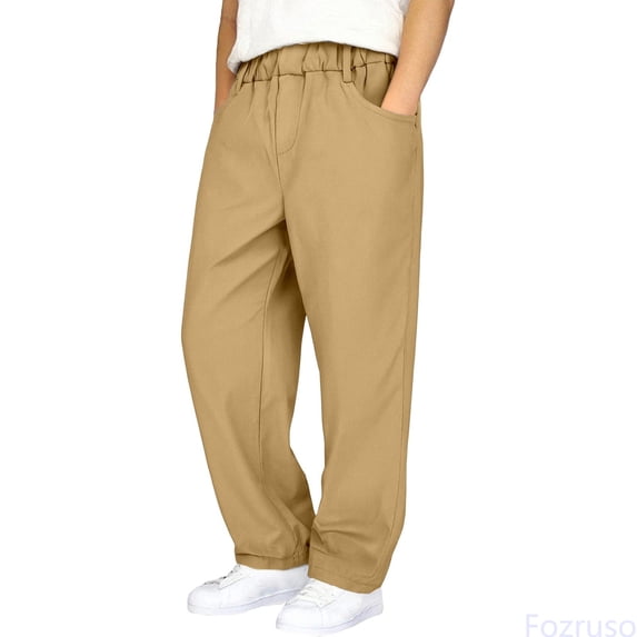 Fozruso Boys Cargo Pants With Multiple Pockets Straight Leg Casual Outdoor School Trousers Elastic Waist Comfortable For Kids Cargo Pants for Casual Outdoor Sizes 13-14 Years(Yellow)