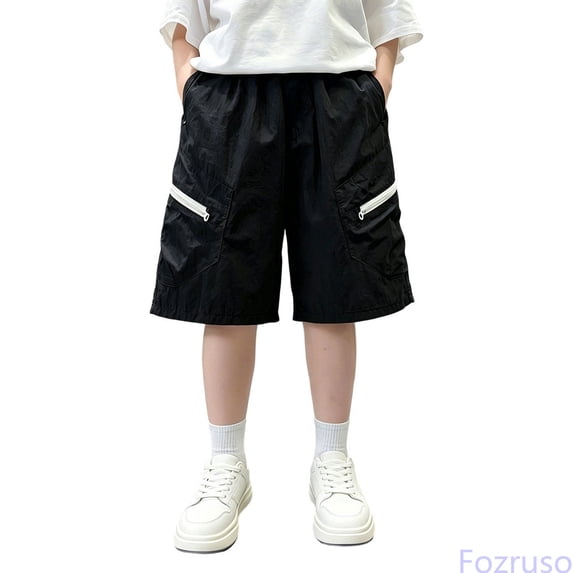 Fozruso Boys Cargo Shorts With Pockets Elastic Waist Summer Casual Bottoms For Kids Boys Cargo Shorts(Black)