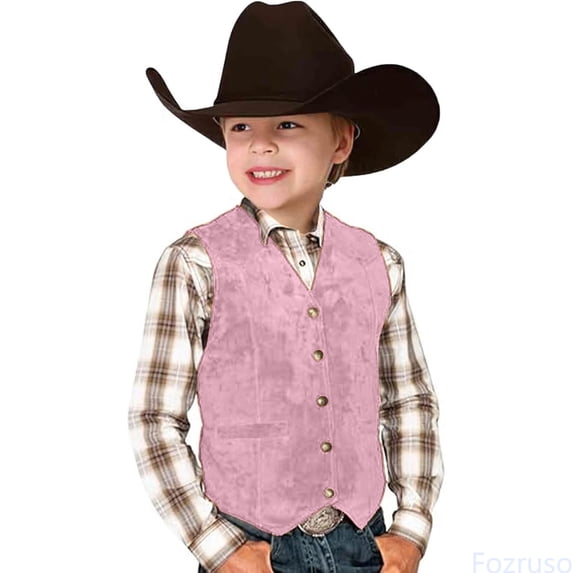 Fozruso Boys Cowboy Vest for Kids Retro Style Casual Waistcoat Toddler Wedding Party Outfit School Uniform Vest Sizes 7-8 Years