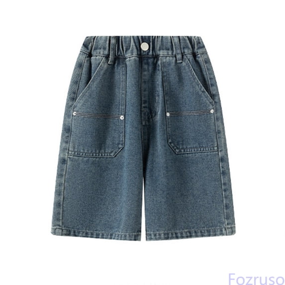 Fozruso Boys Fashion Denim Shorts Casual Comfortable Summer Wear For Kids Blend Stretchy Waistband Kids Summer Outfits(Blue)