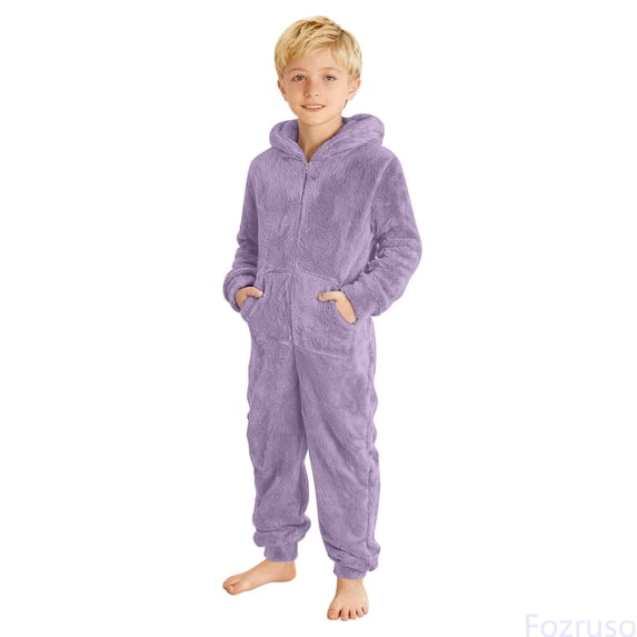 Fozruso Boys Fleece Hooded Romper Jumpsuit Winter Warm Soft Lined Pajama Outfit For Infant Toddler Kids Playwear Summer Boys Jumpsuits Sizes 3-4 Years