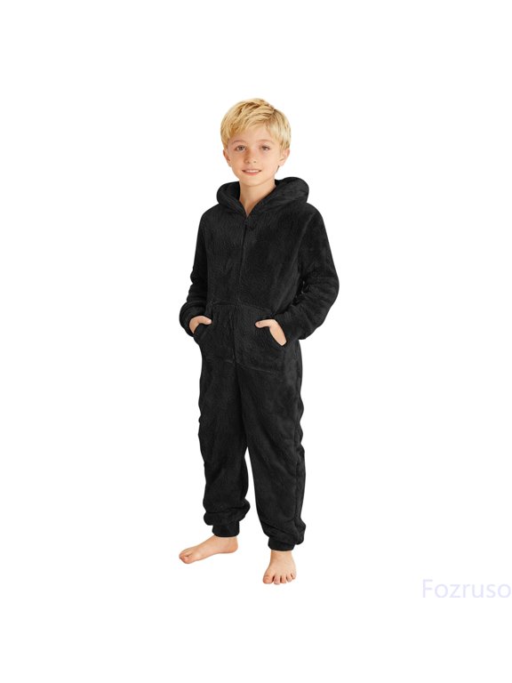 Boys Fleece Hooded Romper Jumpsuit Winter Warm Soft Lined Pajama Outfit For Infant Toddler Kids Playwear Summer Boys Jumpsuits Sizes 7-8 Years