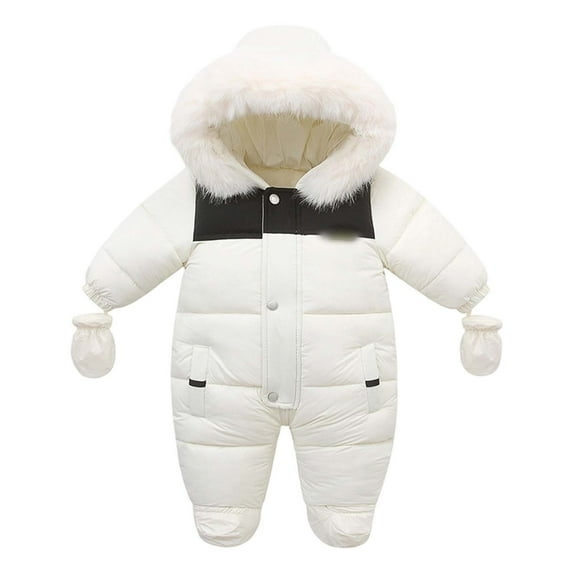 Fozruso Boys Fleece Zip Jacket 9-12 Months,Winter Collar Romper/Romper For Children (6 Months To 2 Years Old) White