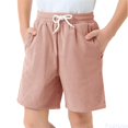 thumbnail image 1 of Fozruso Boys Girls Corduroy Shorts Kids Casual Elastic Waist Drawstring Summer Shorts With Pockets 5 14 Years School Uniform Shorts Sizes 11-12 Years(Pink), 1 of 6