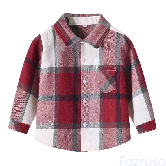 Fozruso Boys Long Sleeve Shirts with Pockets Plaid Pattern Casual Button Down Shirts Lightweight Summer Sizes 18-24 Months