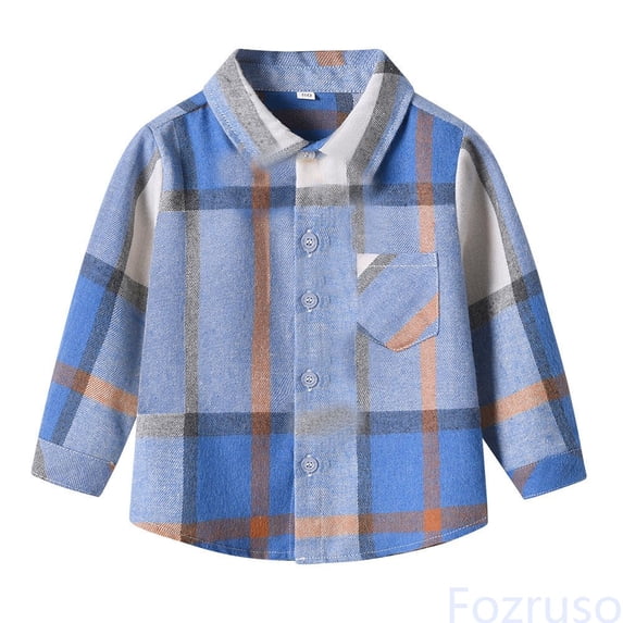 Fozruso Boys Long Sleeve Shirts with Pockets Plaid Pattern Casual Button Down Shirts Lightweight Summer Sizes 6-7 Years