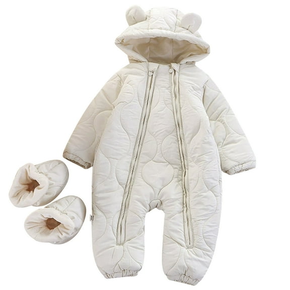Fozruso Boys Outerwear Jackets 3-6 Months,Baby Boys Snowsuit Winter Warm Outfit With Double Zipper Hooded Romper For Infants 0 24 Months Outdoor Play And Daily Wear White