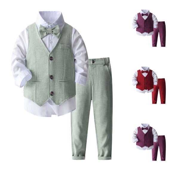 Fozruso Boys Pant Sets,Boy Clothes Suits Tuxedo Gentleman Outfits Formal Dress Shirt+Vest+Pants Suit Sets Kids Back to School,4-5 Years