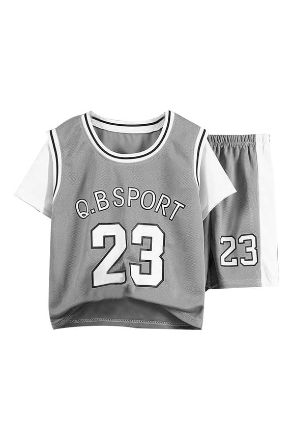 Boys' Pant Sets The New Summer Children's Short Sleeved Sports Suit Fashion Boy's And Girl's Basketball Training Clothes Quickly Dry Through Thin,Sizes 2-3 Years(Gray)