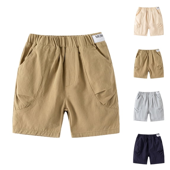 Fozruso Boys Pull-On Twill Shorts, Elastic Waist School Uniform Shorts for Toddler and Kids(Beige)