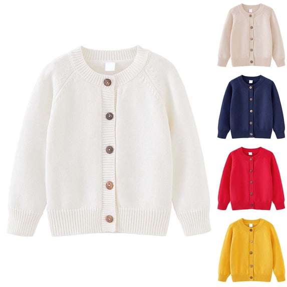 Fozruso Boys School Uniforms Sweaters Button-up Knit Cardigan Long Sleeve Crew Neck Open Front Sweater,Red