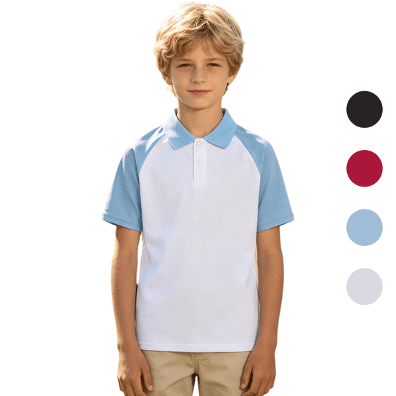 Fozruso Boys Short Sleeve Athletic Collared Shirt, Button Closure Uniform Shirts for Kids Daily School Outdoor Play