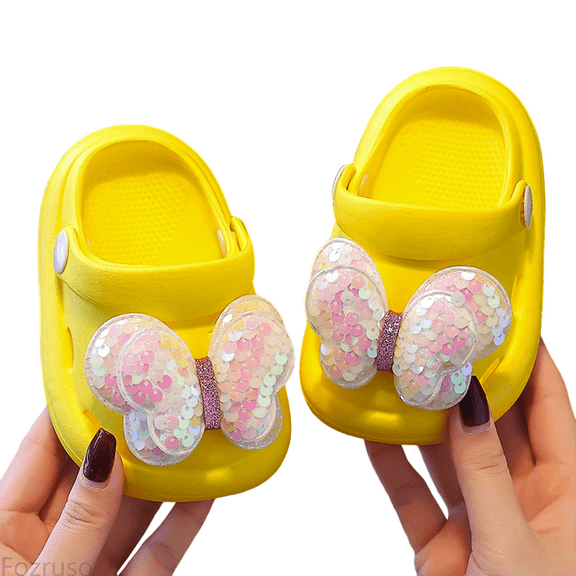 Fozruso Boys Slippers For Toddlers 1 5 Years Soft Sole Casual Slides With Glitter Bow Design Breathable Summer Shoes For Kids,Winter Lined Slippers Sizes 8 Toddler(18-24 Months)
