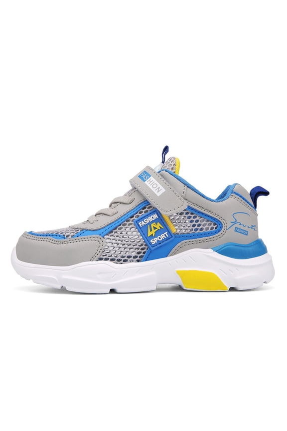 Boys Sneakers Breathable Mesh Sports Shoes For Kids Lightweight Walking Running Outdoor Play Non Slip Durable Easy On Off Hook And Loop Strap Lightweight Shoes,Sizes 12.5(6-7 Years)